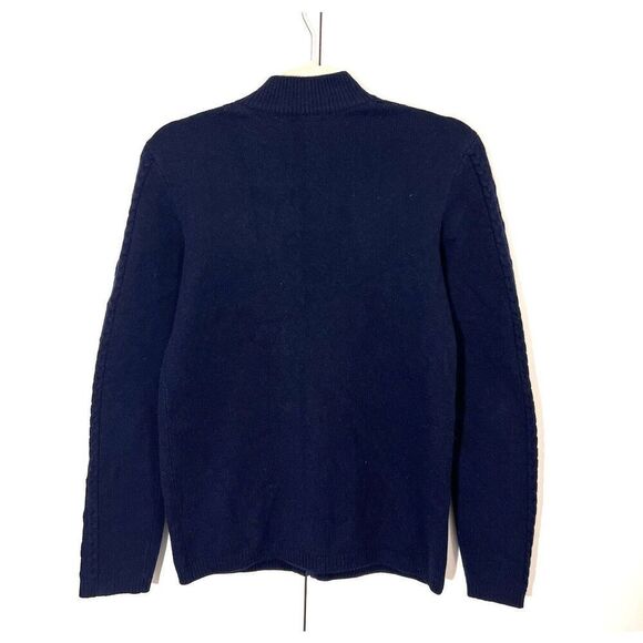 St John Sport Sweater Women’s S Cashmere Cable Knit Full Zip Navy Fisherman - Picture 2 of 7